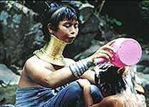 Palaung woman bathing her child