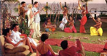 A wedding banquet on the garden terrace outside the hotel