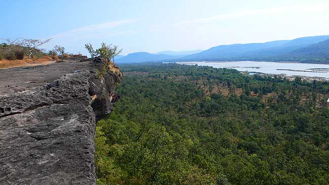 Pha Taem National Park - View over the Mekong River to Laos, above the 4000 years old wall paintings.