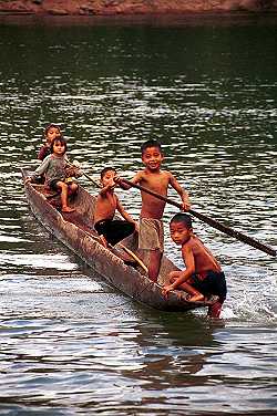 Children playing on the river